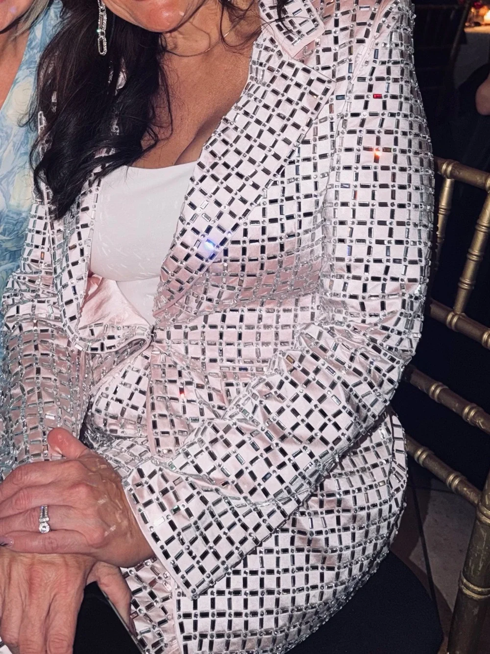 AKIRA Blush Pink Mirrored Stud Embellished Blazer